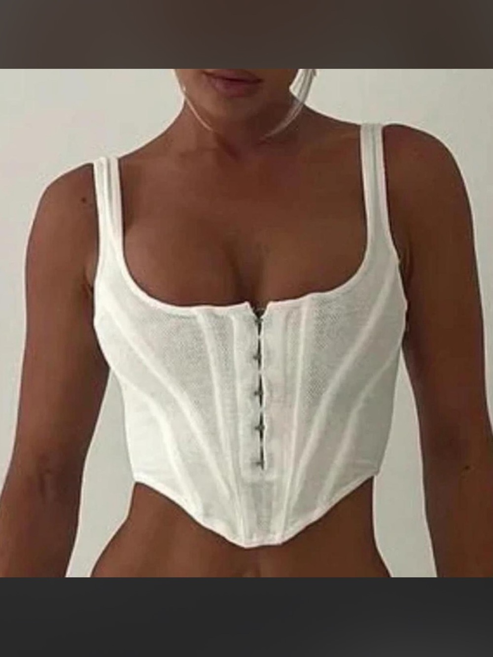 NWT White Fox Boutique White Corset Top Mesh Zipper Back Bad Gal Bustier Summer